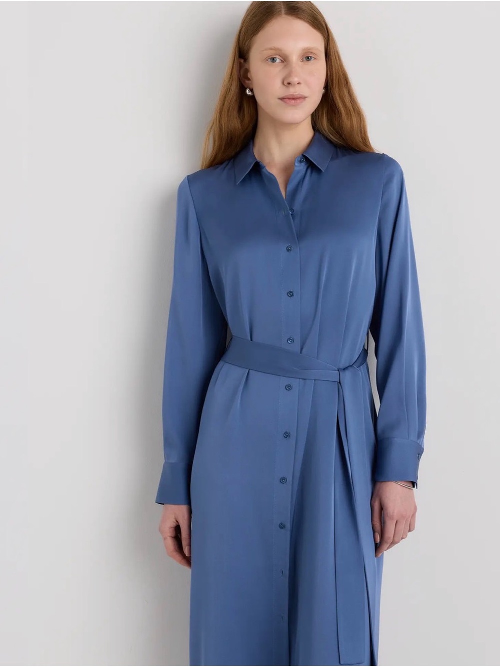 🌊 Quince Washable Stretch Silk Maxi Shirt Dress Blue NWT Size L